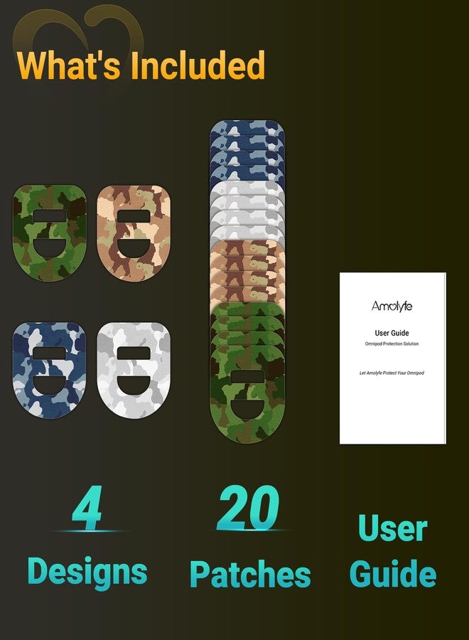 Amolyfe Omnipod 5 Adhesive Patches Waterproof, 20 Pack Amolyfe Omnipod Overpatches with Stretchable Strap, Breathable, Long-Lasting Medical Adhesive, Premium Hinged Tin (Camo) - Image 2